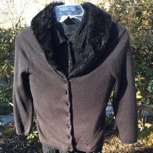 J.J. Basics Wool Blend Faux Fur Collar Cardigan